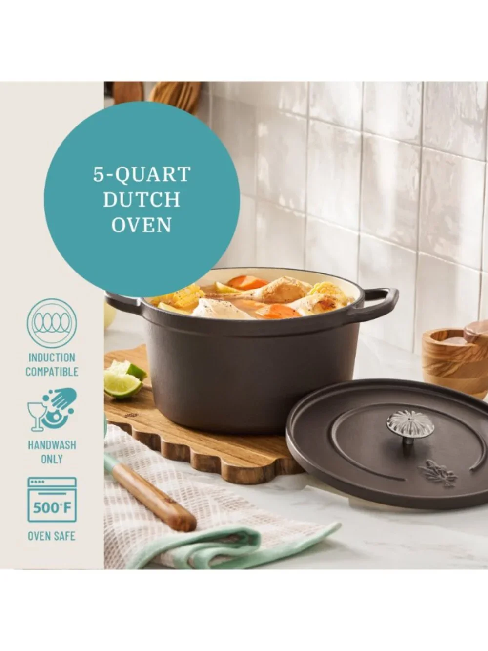 The Pioneer Woman Home Bronze lid Agatha Enameled Cast Iron 5-Quart Dutch Oven